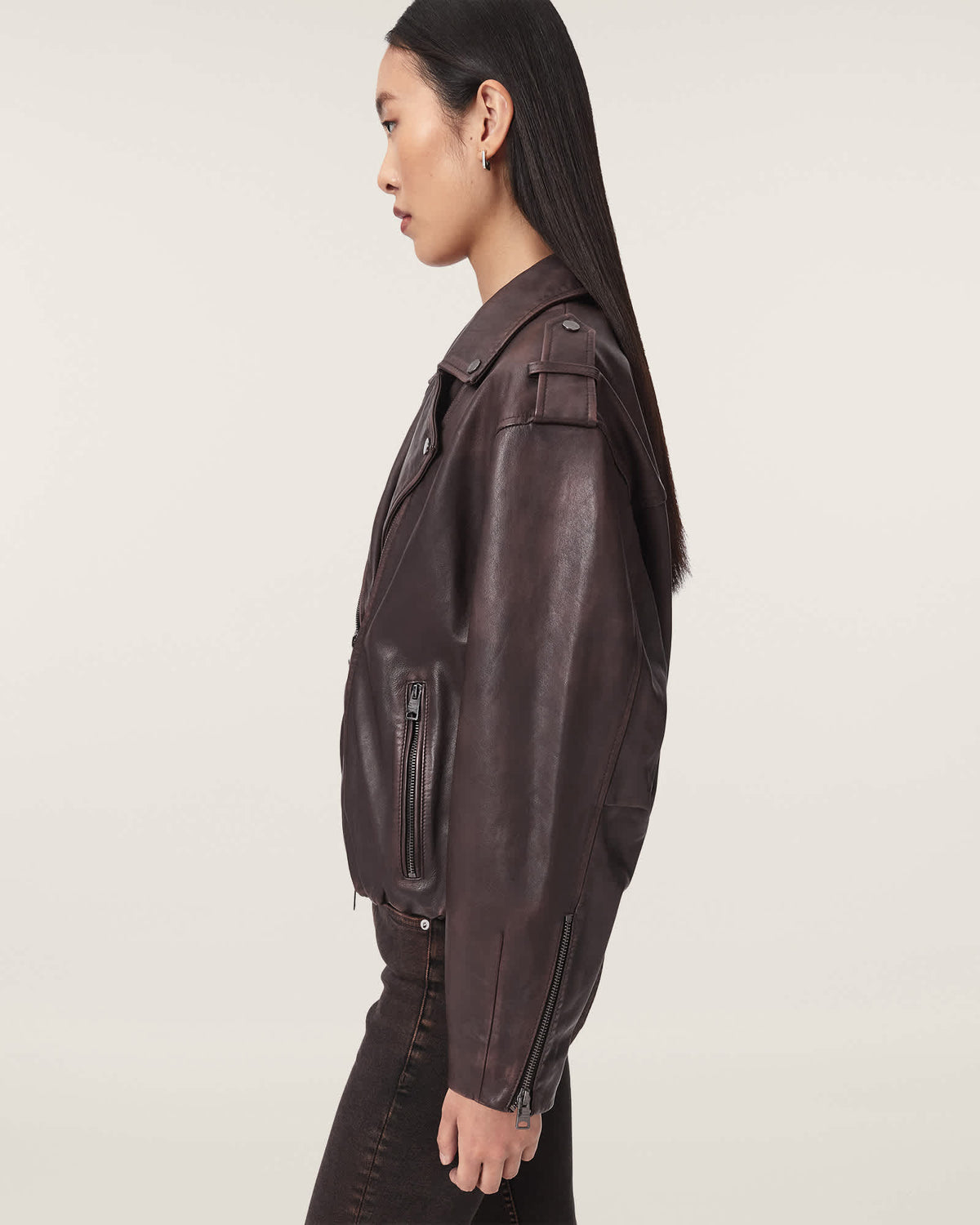 Samina Relaxed Fit Leather Biker Jacket OXBLOOD RED