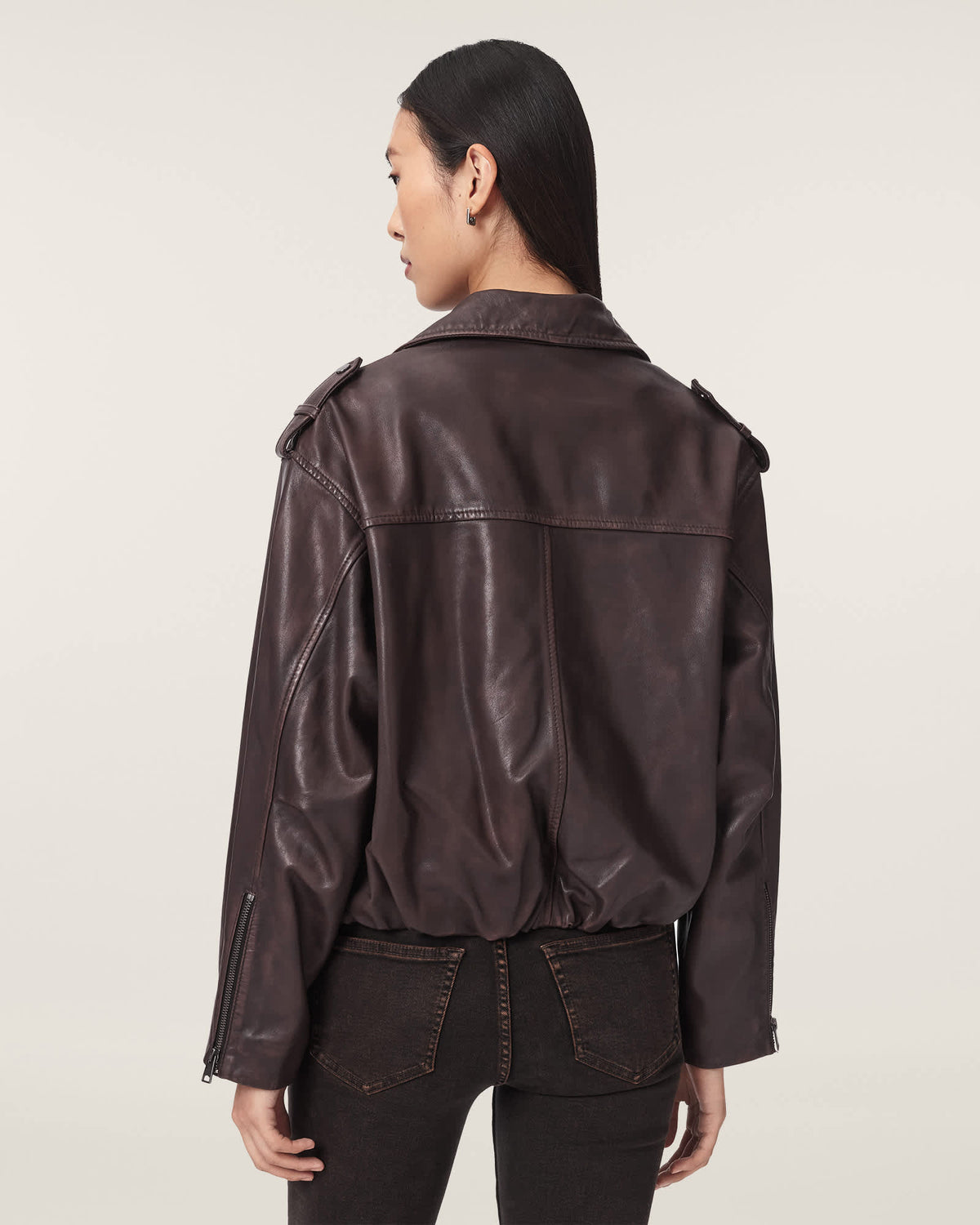 Samina Relaxed Fit Leather Biker Jacket OXBLOOD RED