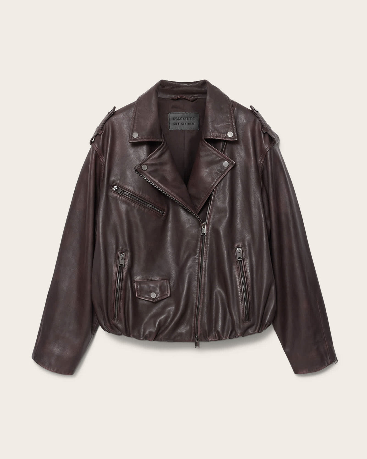 Samina Relaxed Fit Leather Biker Jacket OXBLOOD RED