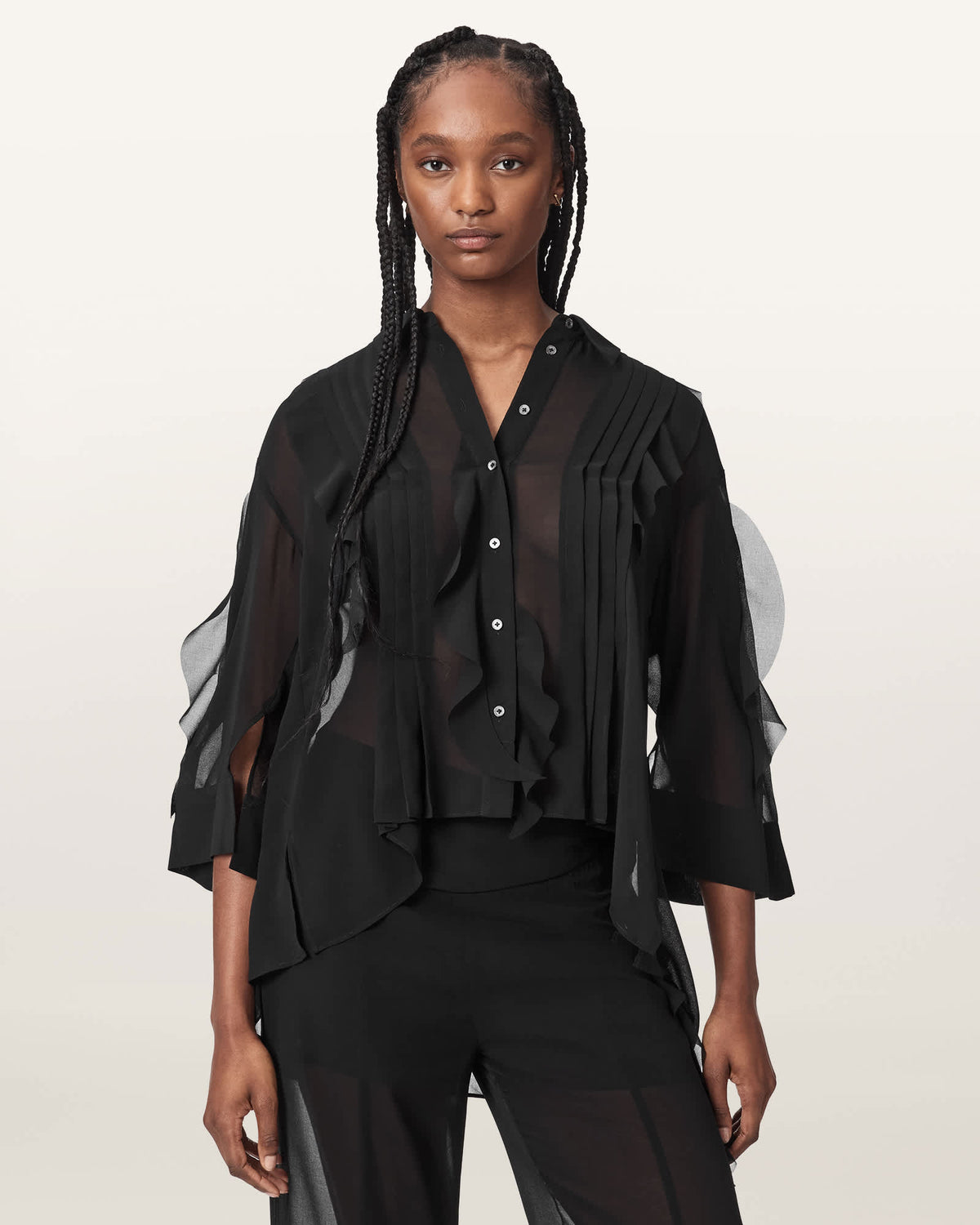 Minna Sheer Frill Shirt Black