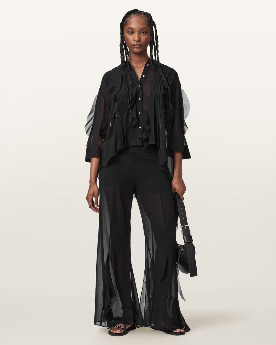 Minna Sheer Frill Shirt Black