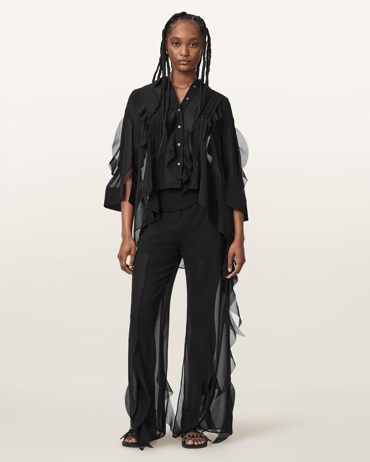 Minna Sheer Frill Shirt Black