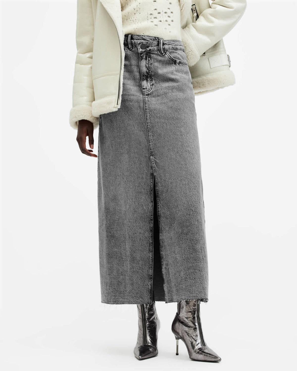 Noir Crossover Waist Denim Maxi Skirt Vintage Black