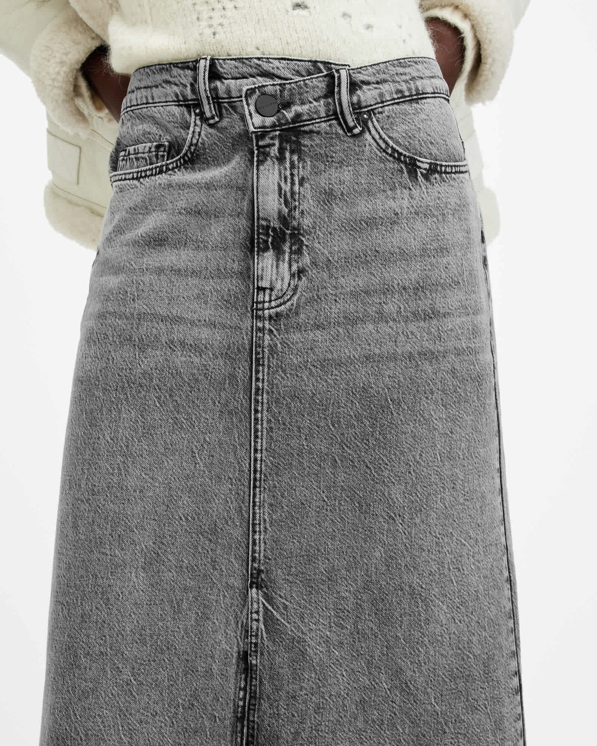 Noir Crossover Waist Denim Maxi Skirt Vintage Black