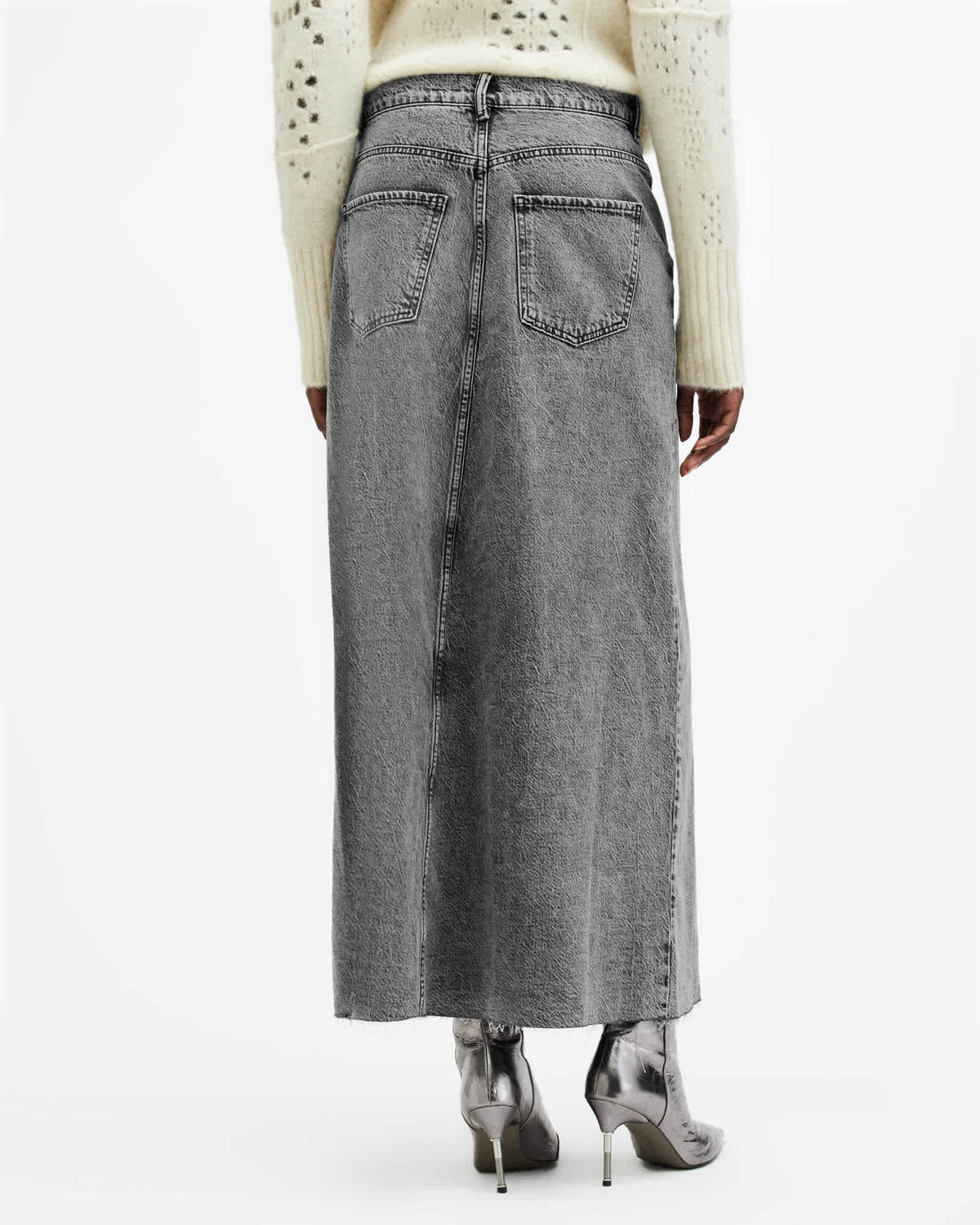 Noir Crossover Waist Denim Maxi Skirt Vintage Black
