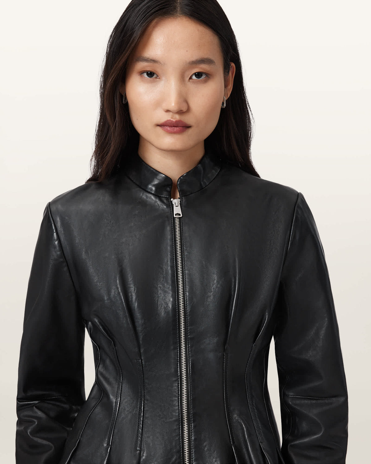 Clo Pleated Leather Jacket Black
