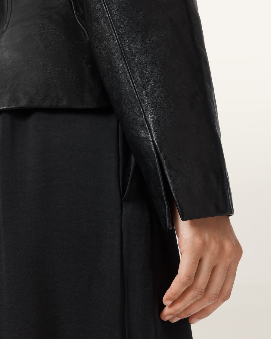 Clo Pleated Leather Jacket Black
