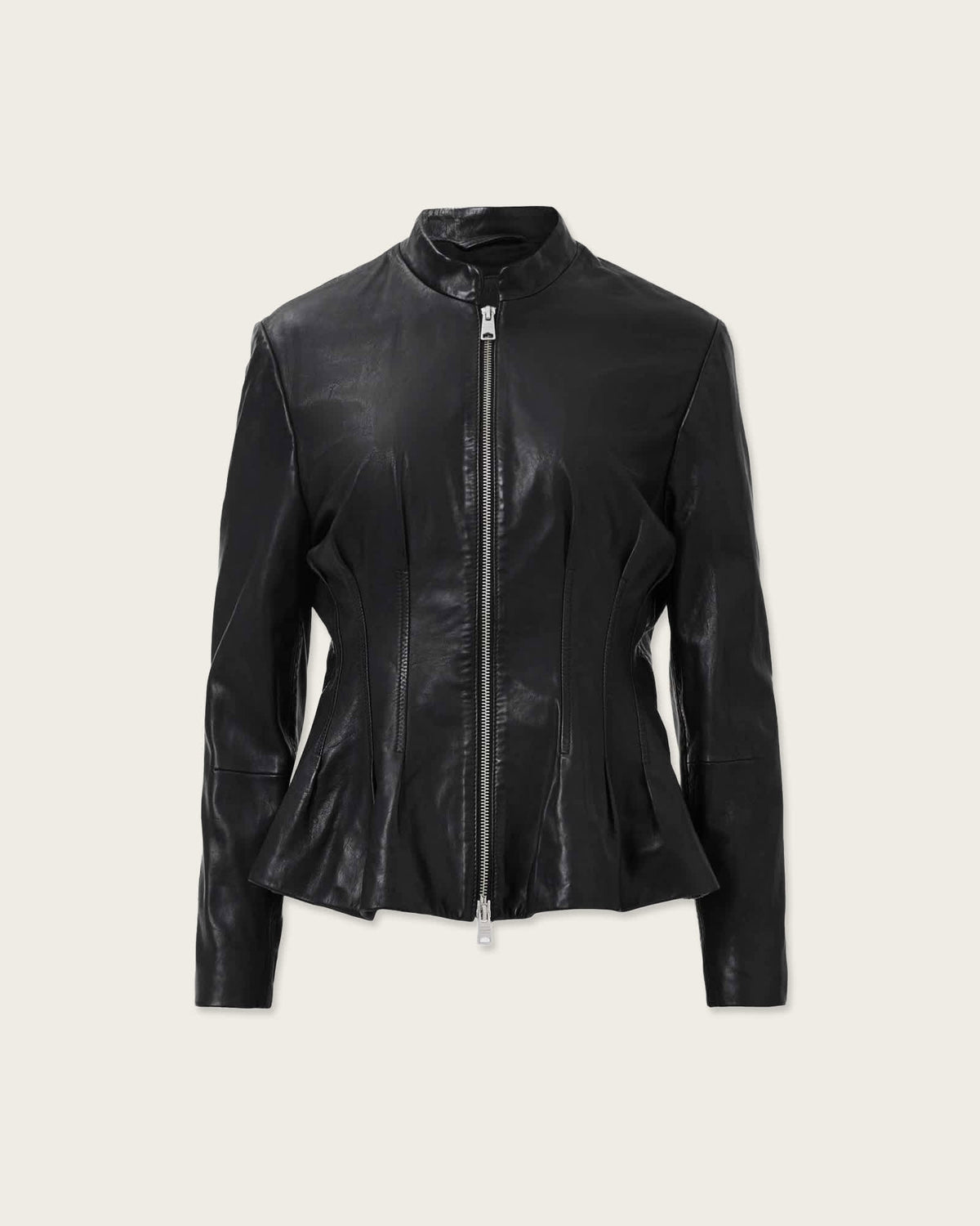 Clo Pleated Leather Jacket Black