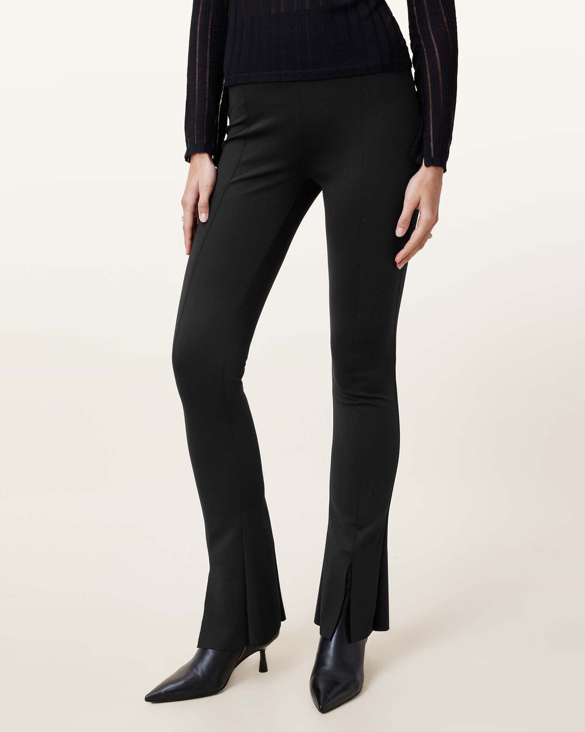 Ryla Flared Hem Slim Fit Trousers Black