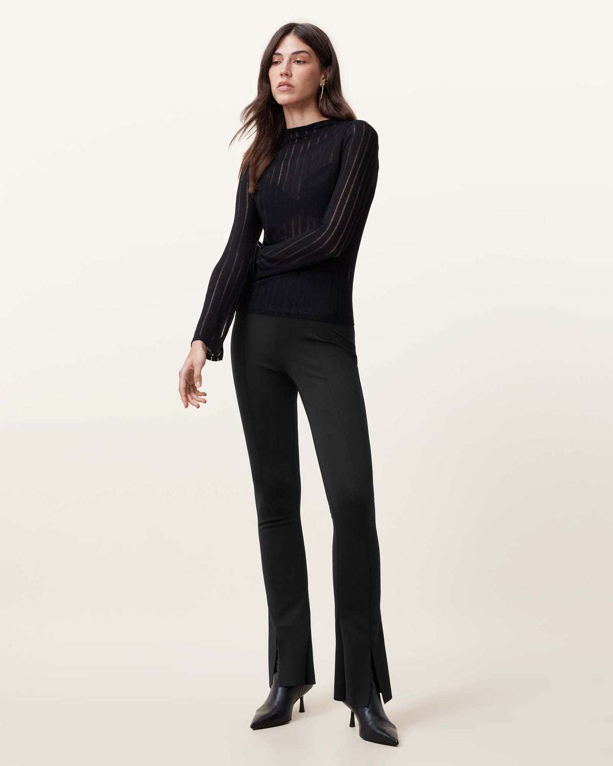 Ryla Flared Hem Slim Fit Trousers Black
