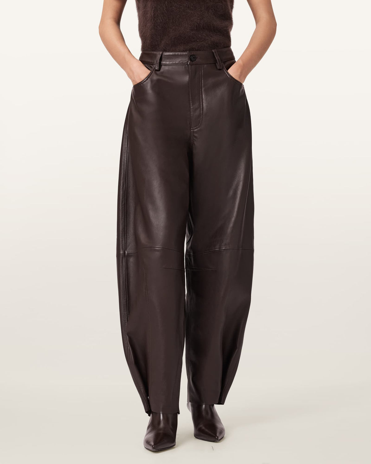 Jett Wide Leg Leather Trousers Bitter Brown