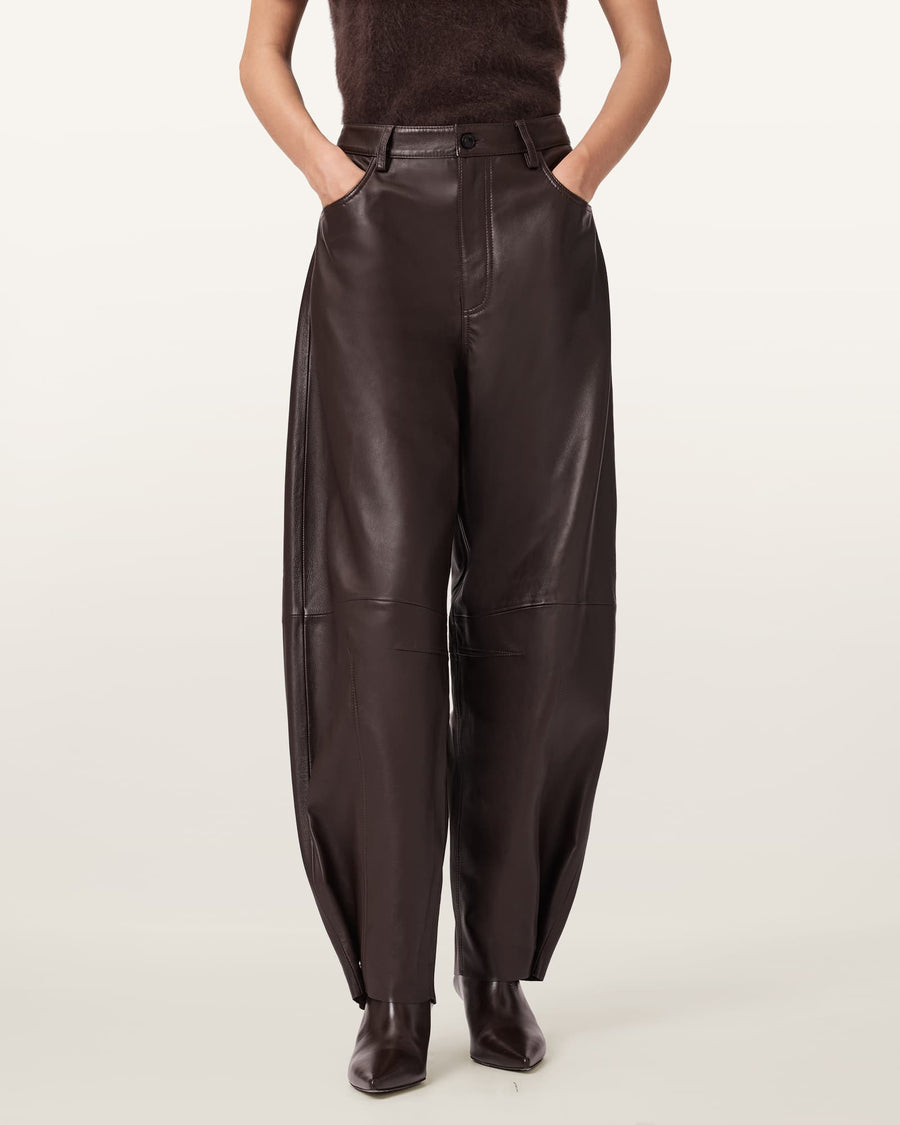 Jett Wide Leg Leather Trousers Bitter Brown