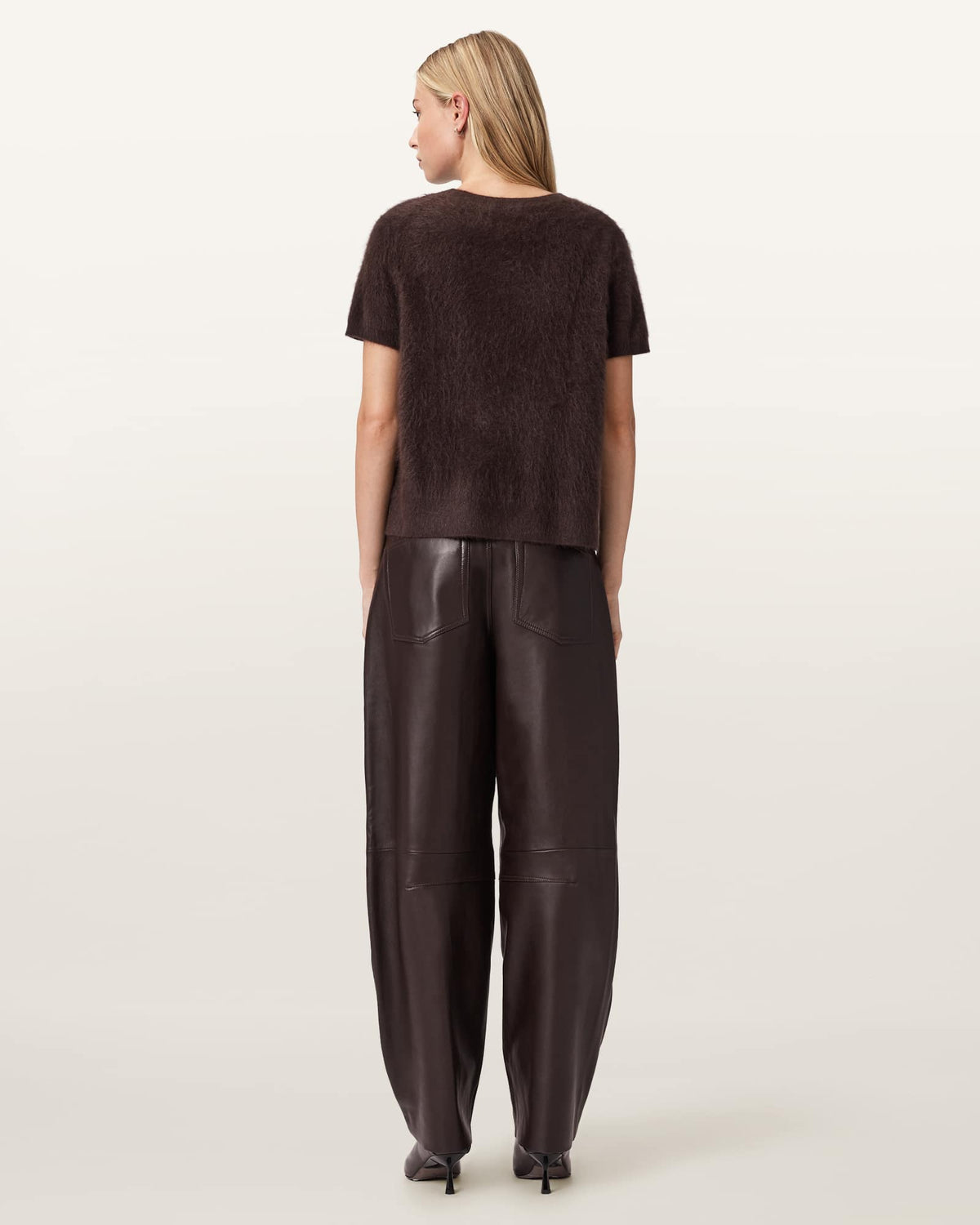 Jett Wide Leg Leather Trousers Bitter Brown