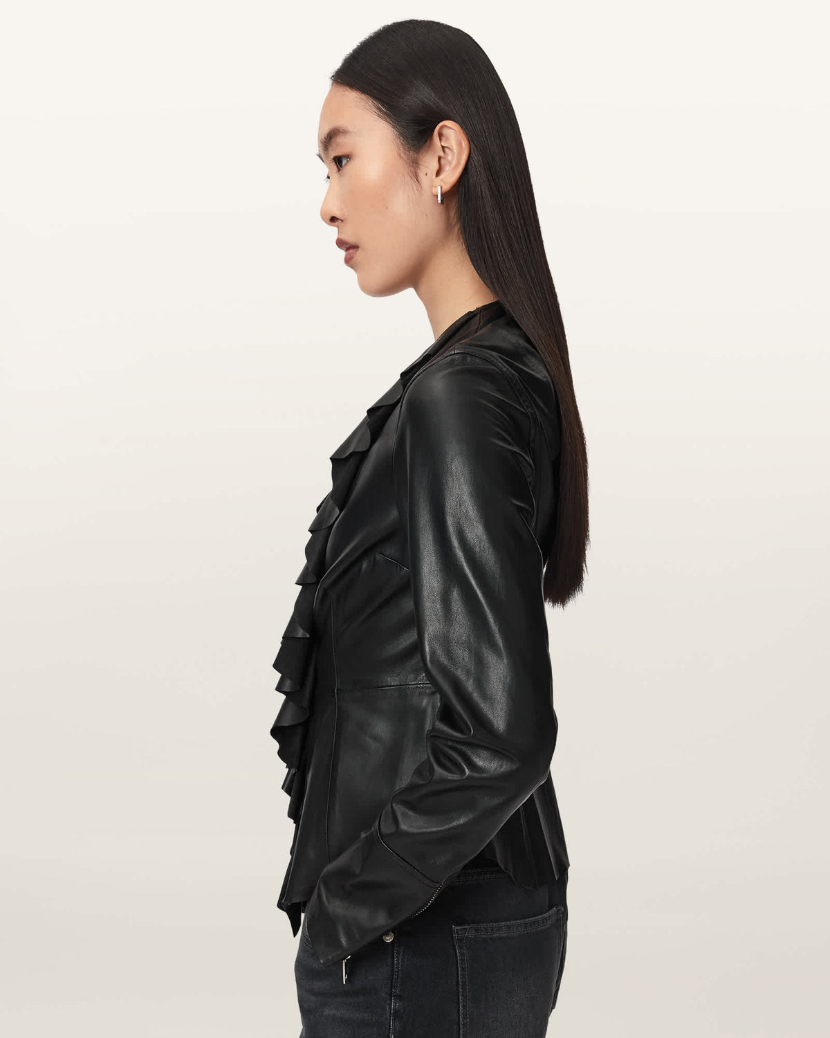 Luana Slim Fit Pleated Leather Shirt Black