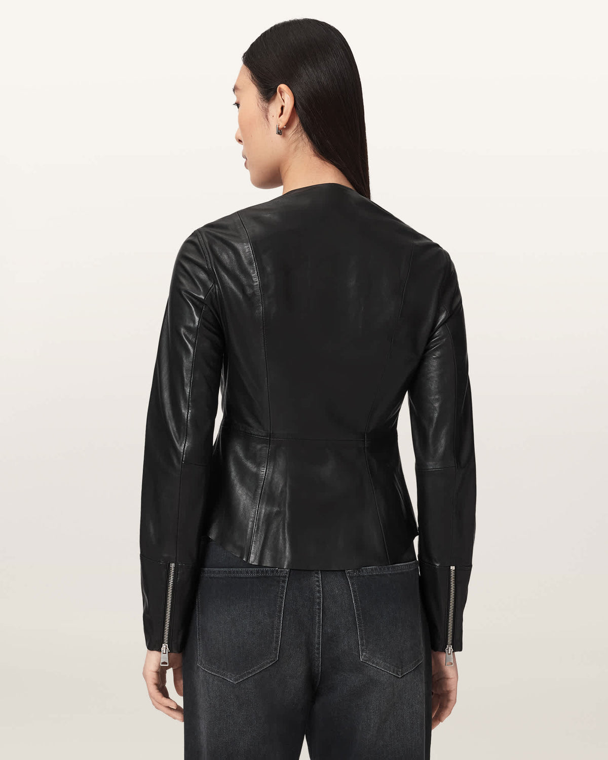 Luana Slim Fit Pleated Leather Shirt Black