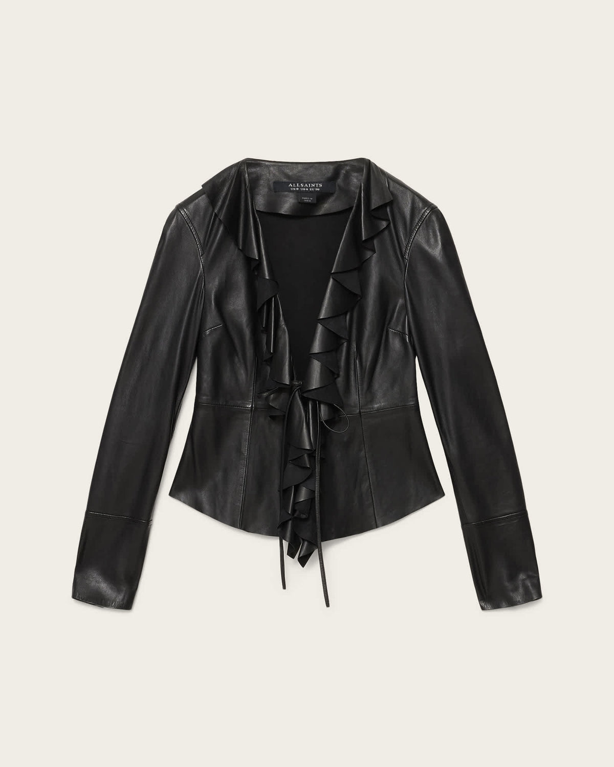 Luana Slim Fit Pleated Leather Shirt Black