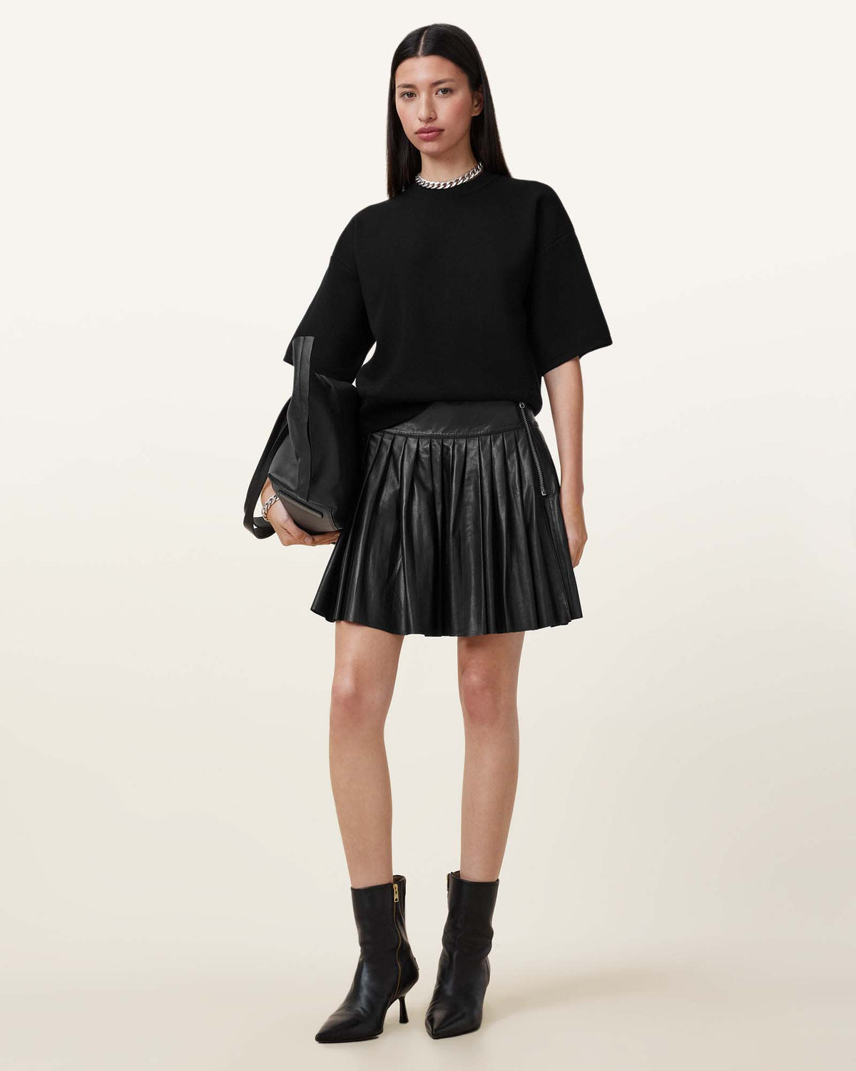 Vena Leather Kilt Skirt Black