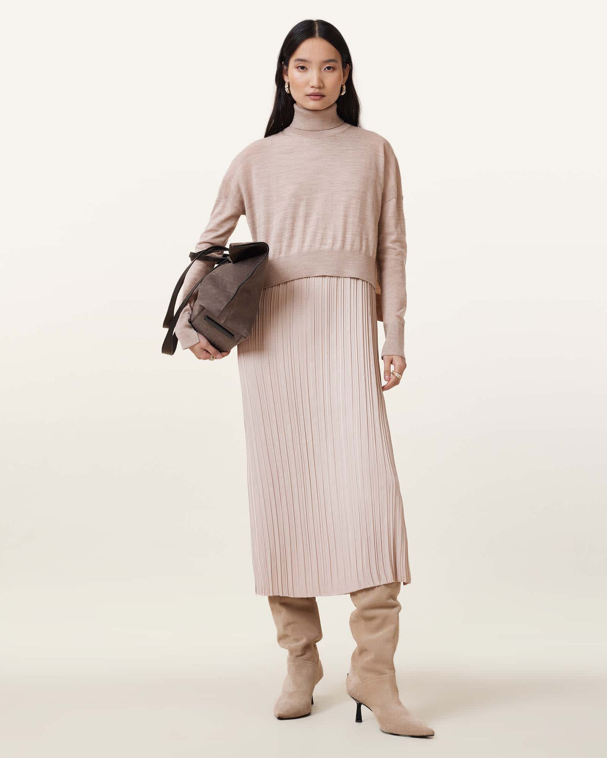 Vittoria 2-In-1 Pleated Midi Dress Fawn Brown