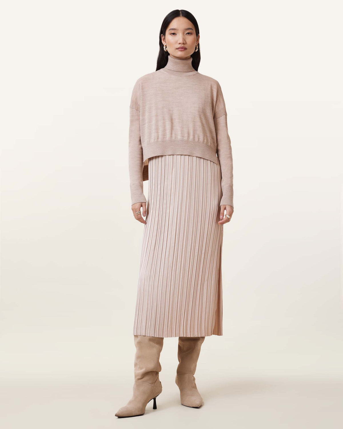 Vittoria 2-In-1 Pleated Midi Dress Fawn Brown