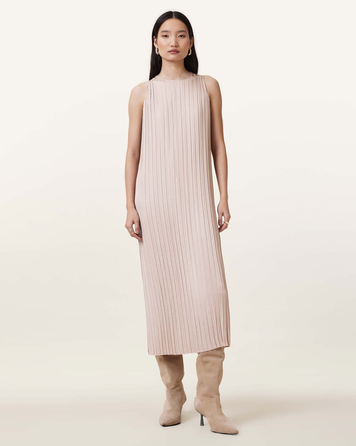 Vittoria 2-In-1 Pleated Midi Dress Fawn Brown