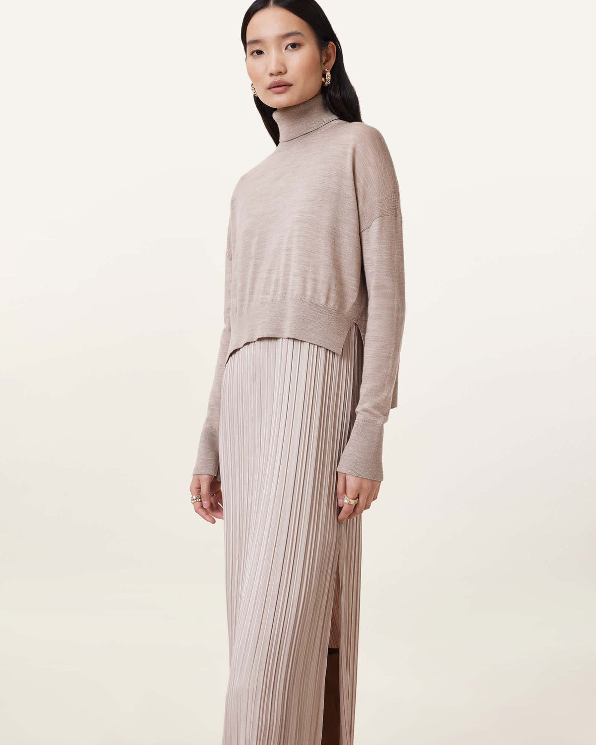 Vittoria 2-In-1 Pleated Midi Dress Fawn Brown