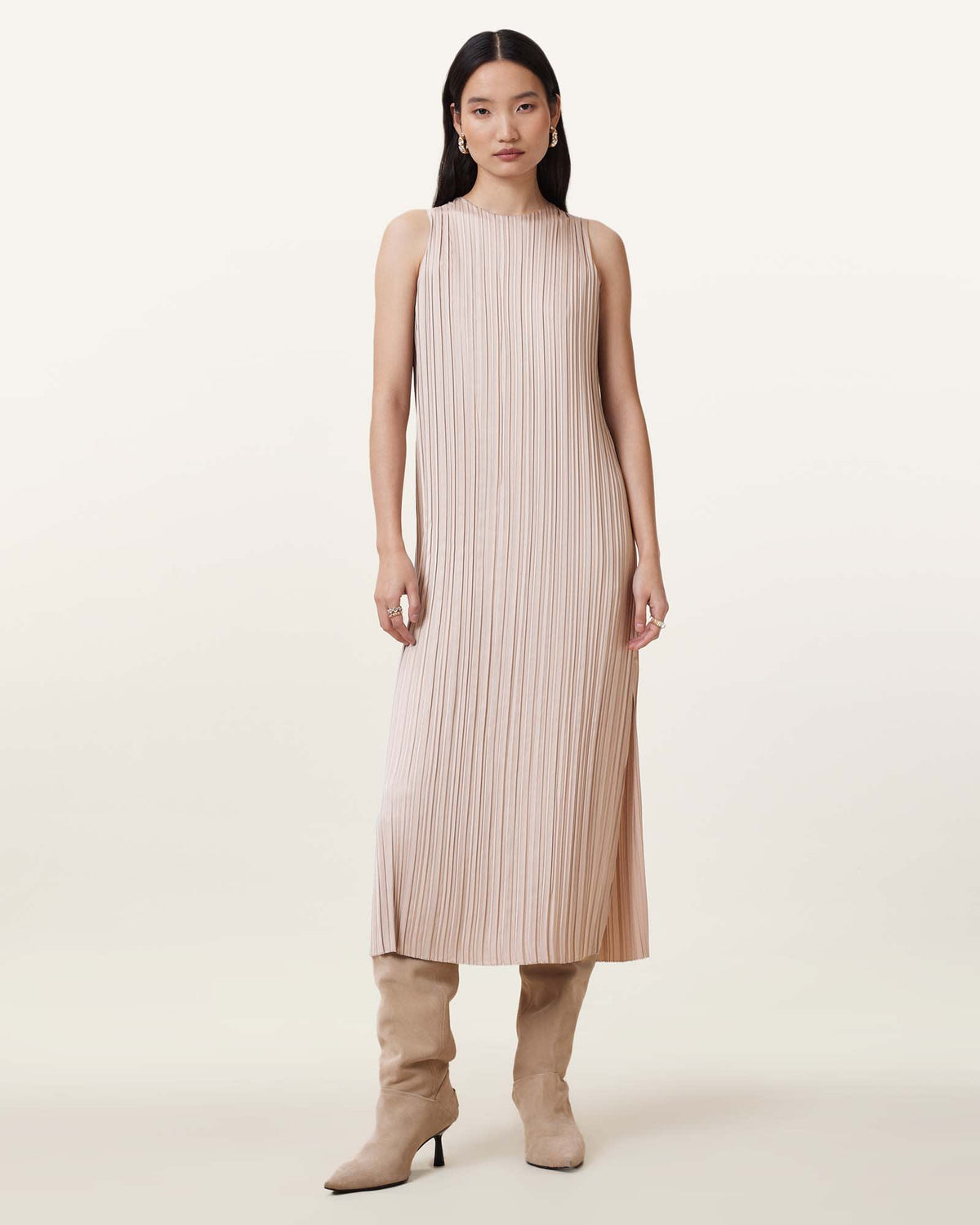 Vittoria 2-In-1 Pleated Midi Dress Fawn Brown
