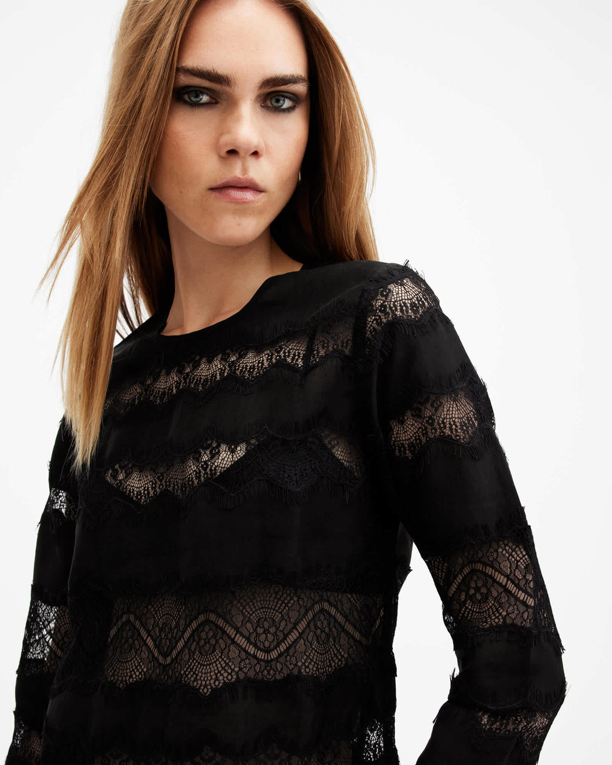 Tiff Lace Panelled Sheer Top Black