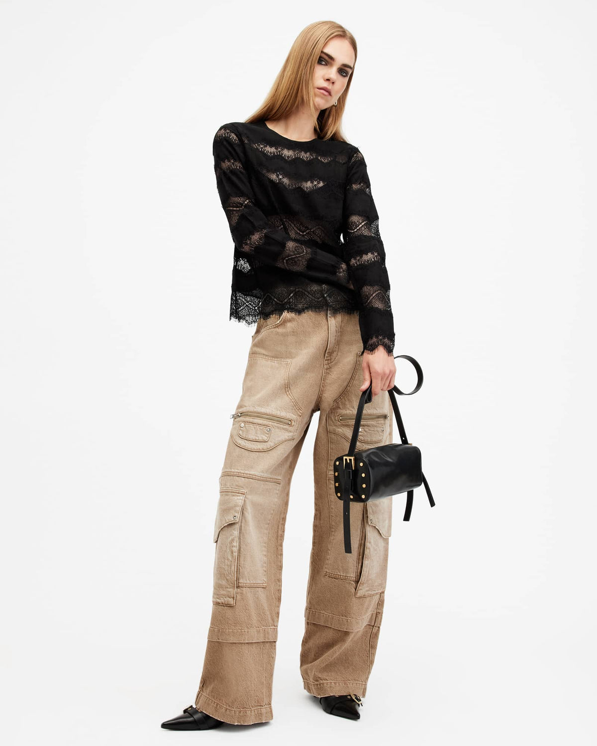 Tiff Lace Panelled Sheer Top Black