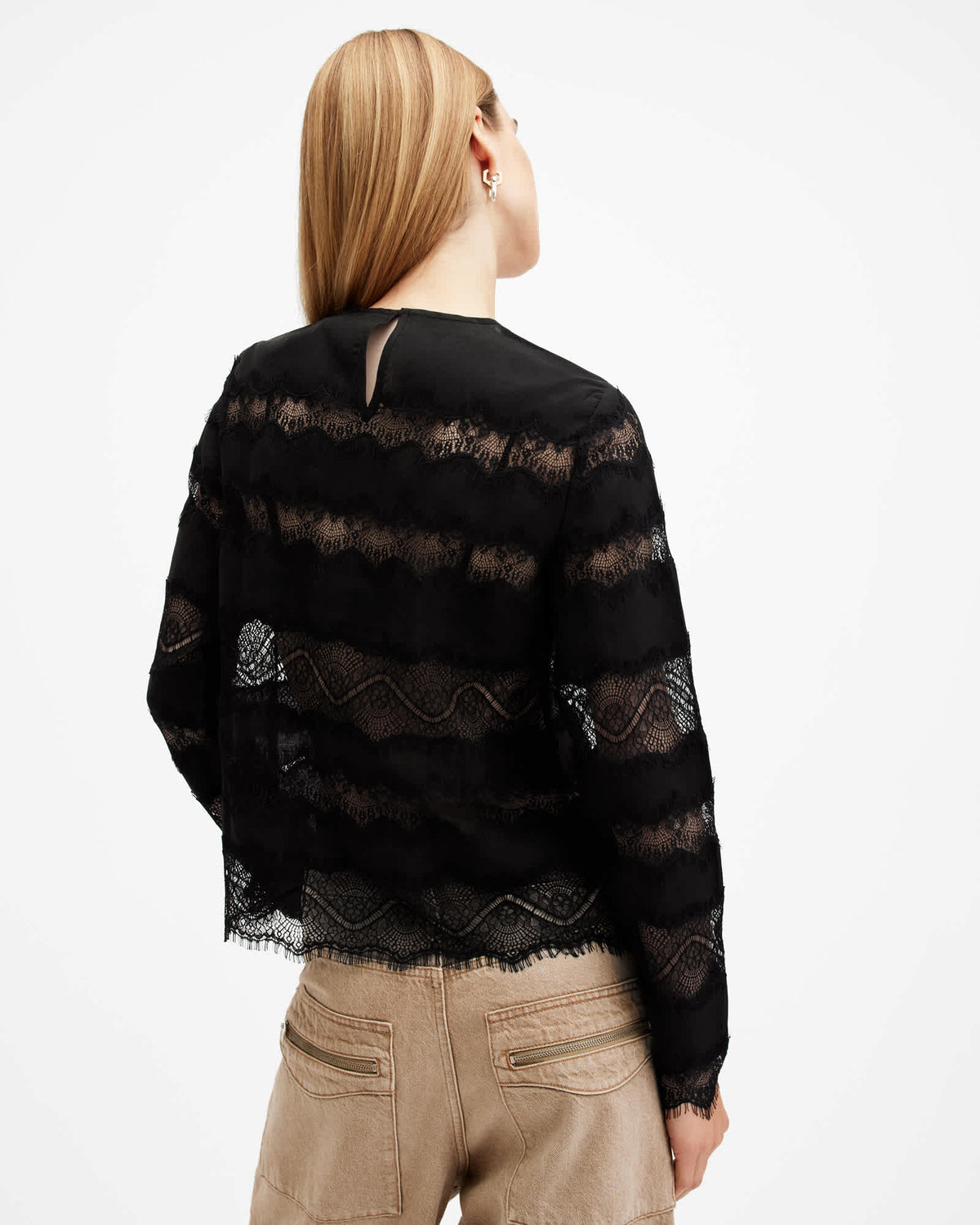 Tiff Lace Panelled Sheer Top Black