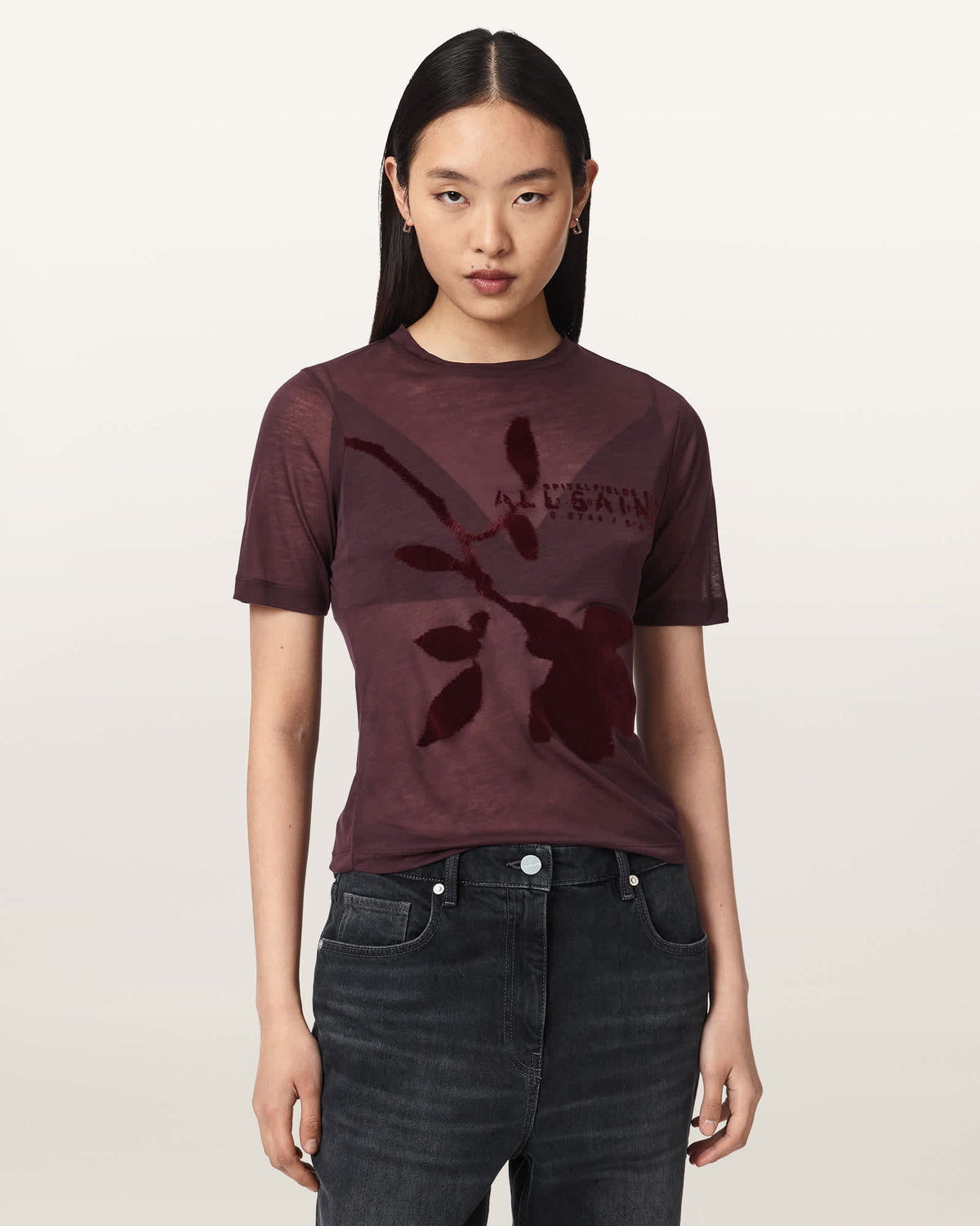 Athea Graphic Sheer T-Shirt BURGUNDY RED