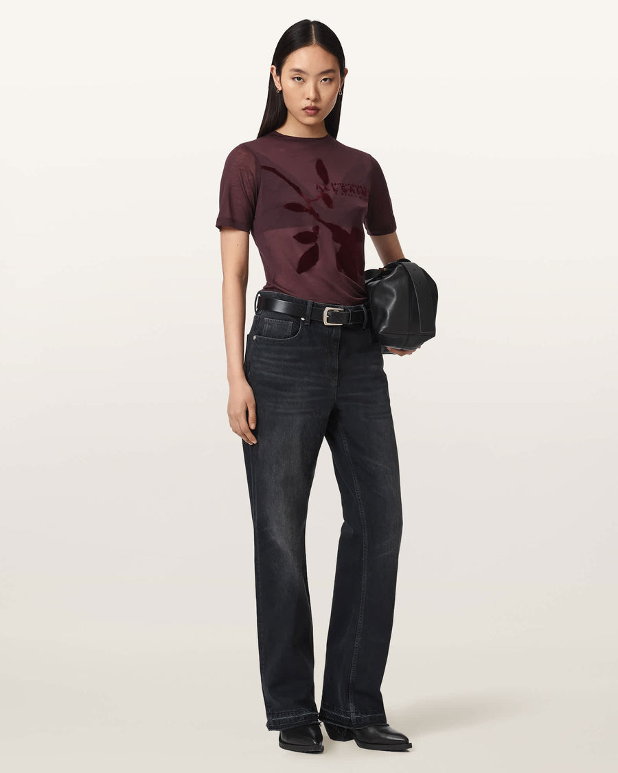 Athea Graphic Sheer T-Shirt BURGUNDY RED