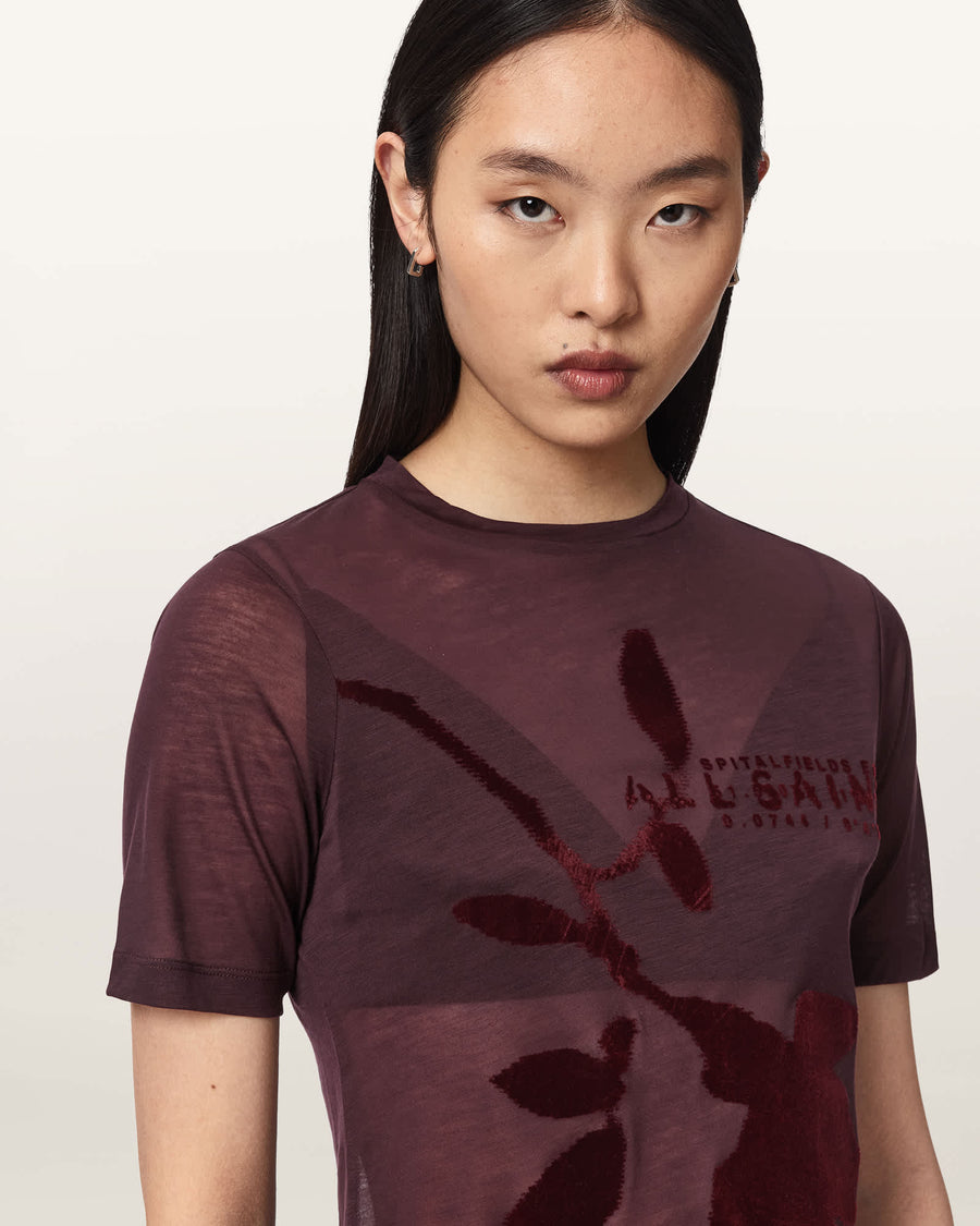 Athea Graphic Sheer T-Shirt BURGUNDY RED