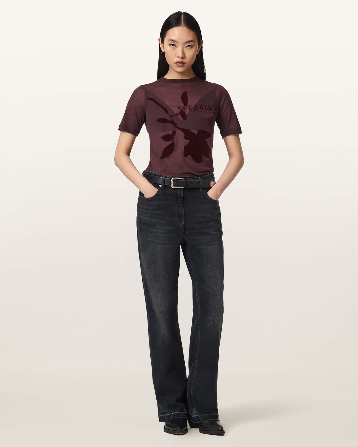Athea Graphic Sheer T-Shirt BURGUNDY RED