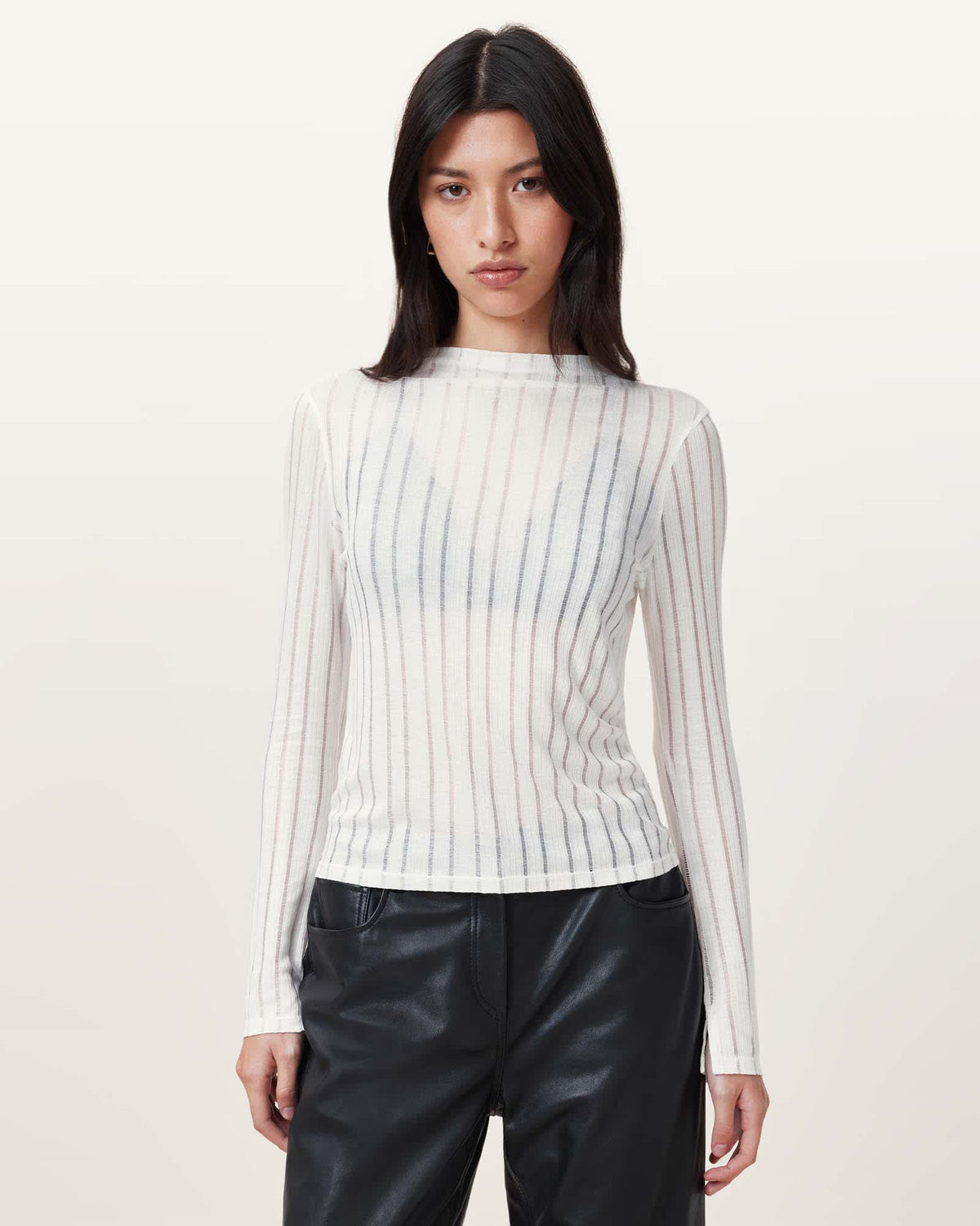 Aki Long Sleeve Funnel Neck T-Shirt Chalk White