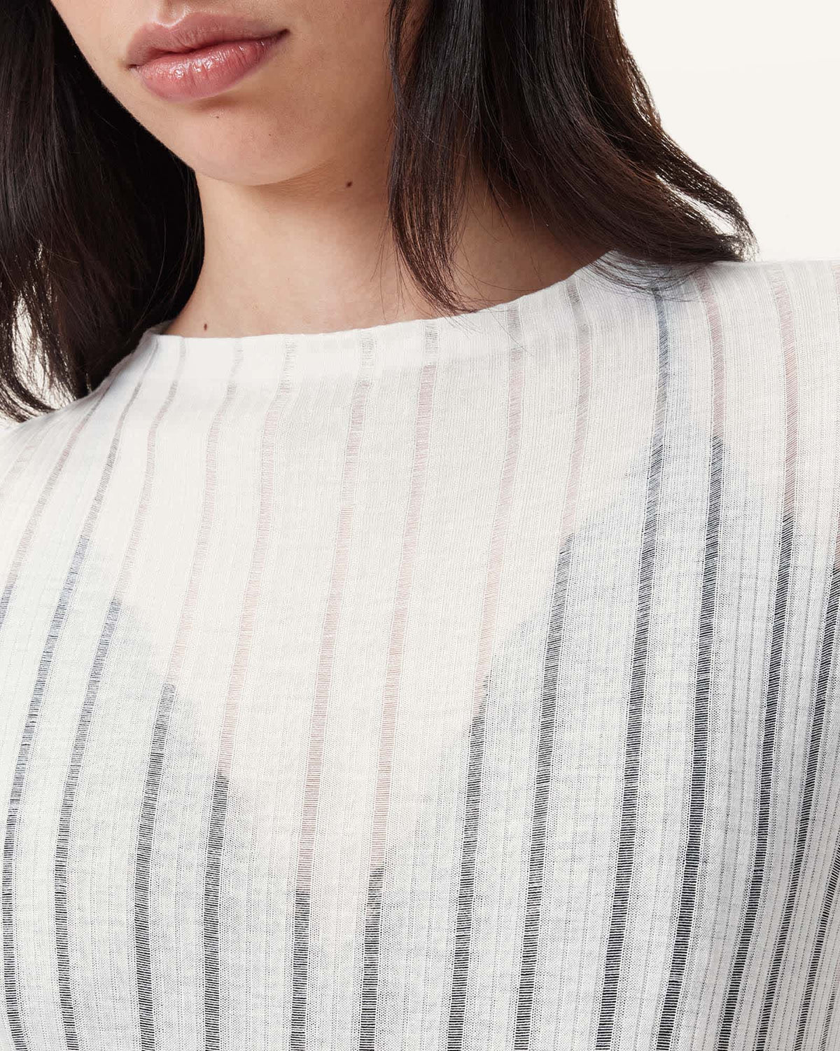 Aki Long Sleeve Funnel Neck T-Shirt Chalk White
