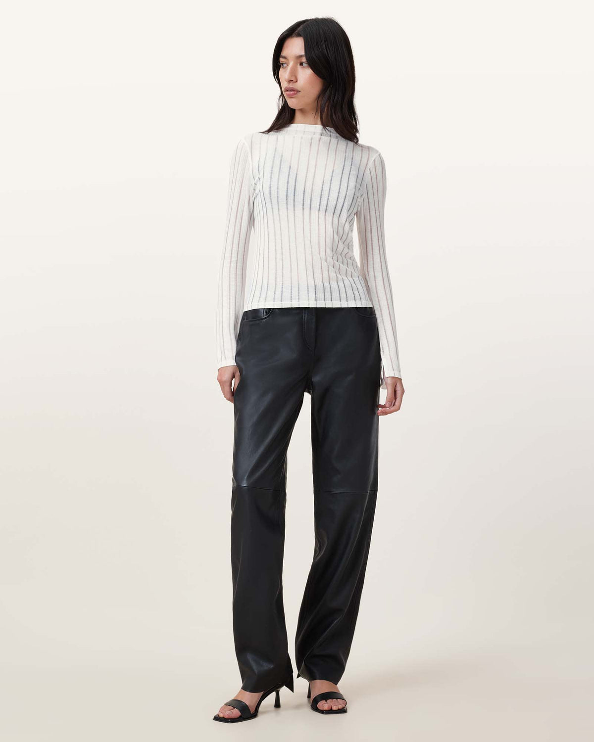 Aki Long Sleeve Funnel Neck T-Shirt Chalk White