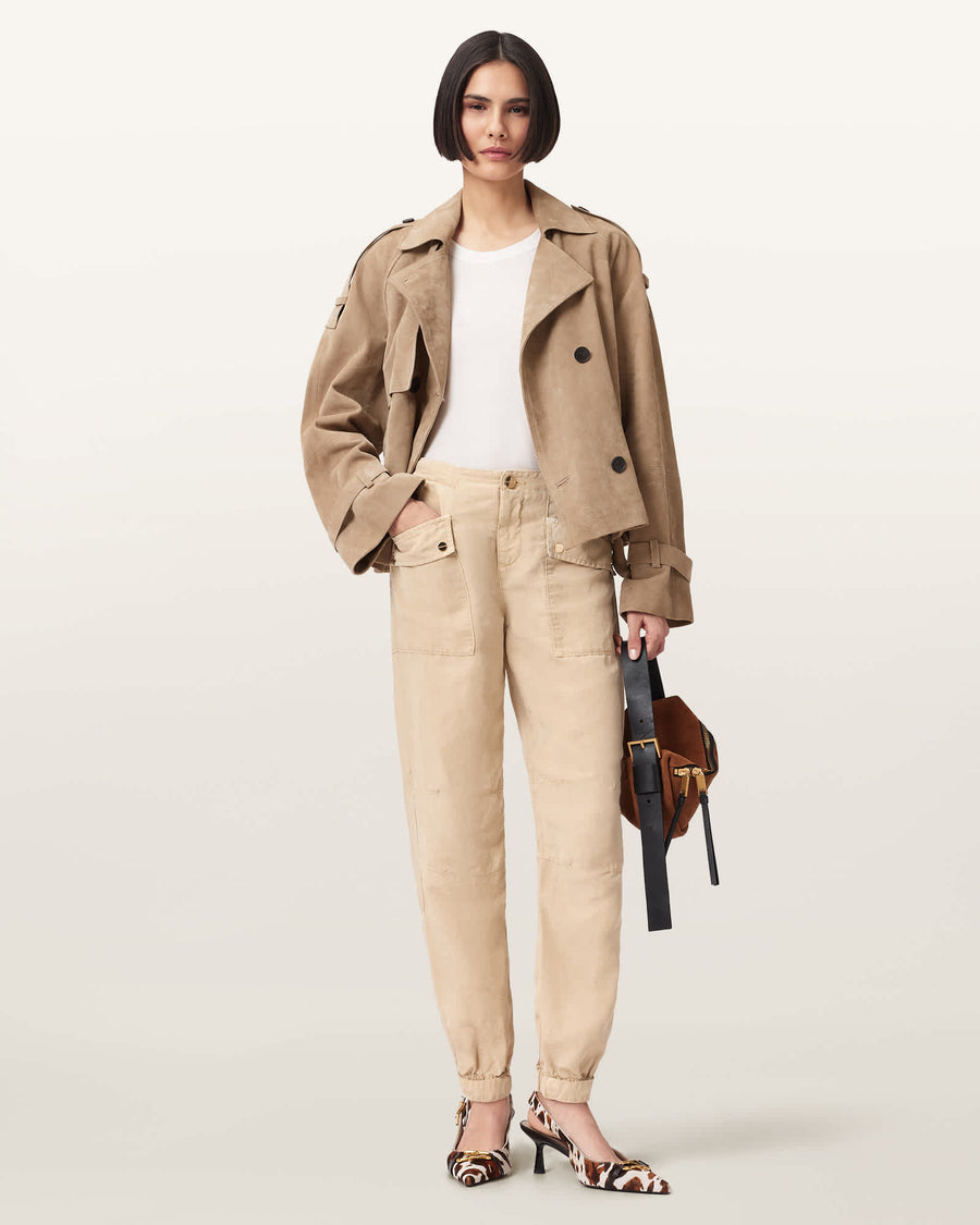 Val Cargo Linen Blend Trousers Taupe Brown
