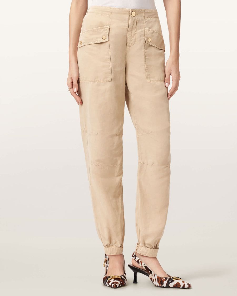 Val Cargo Linen Blend Trousers Taupe Brown