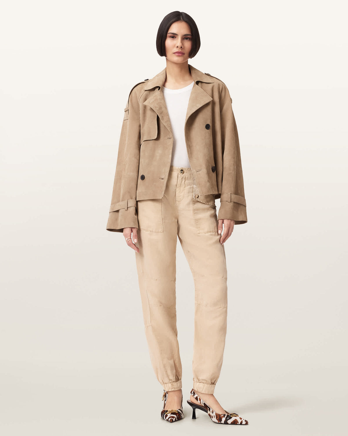 Val Cargo Linen Blend Trousers Taupe Brown