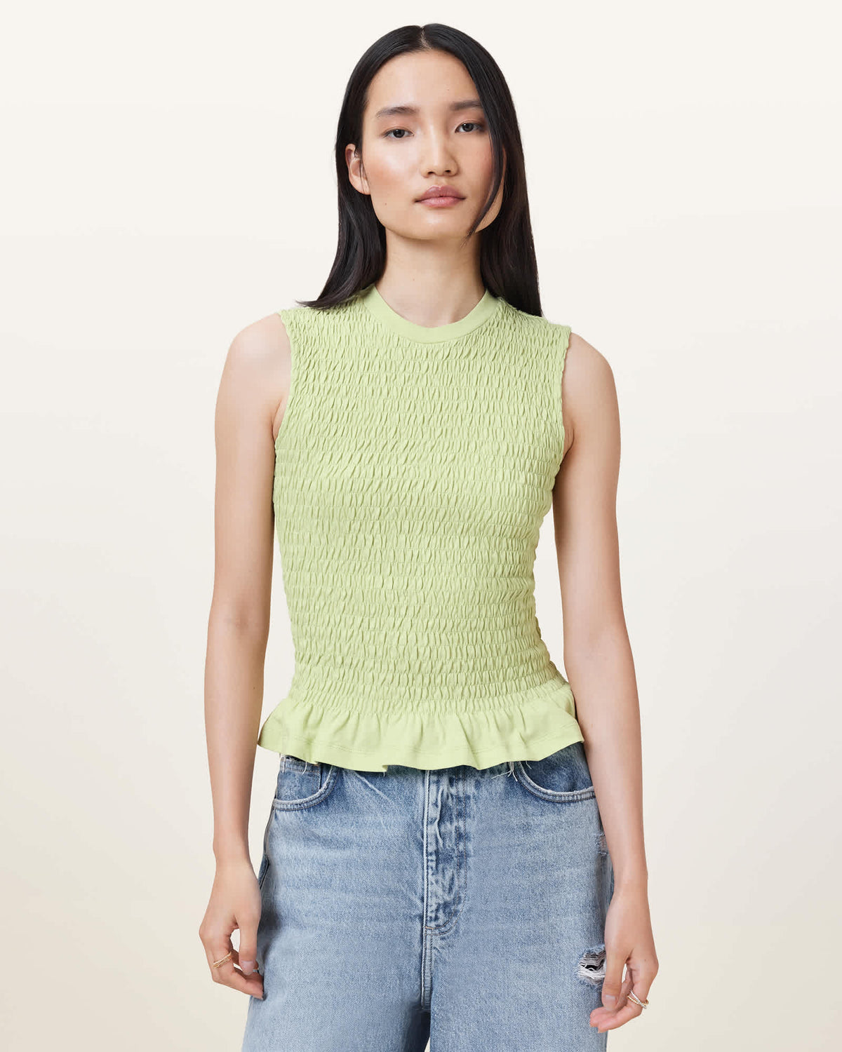 Ode Smocked Sleeveless Tank Top JADE GREEN