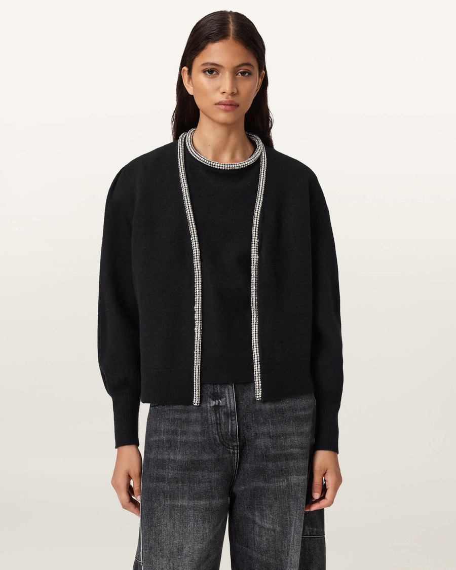 Odell Embellished Wool Cardigan Black