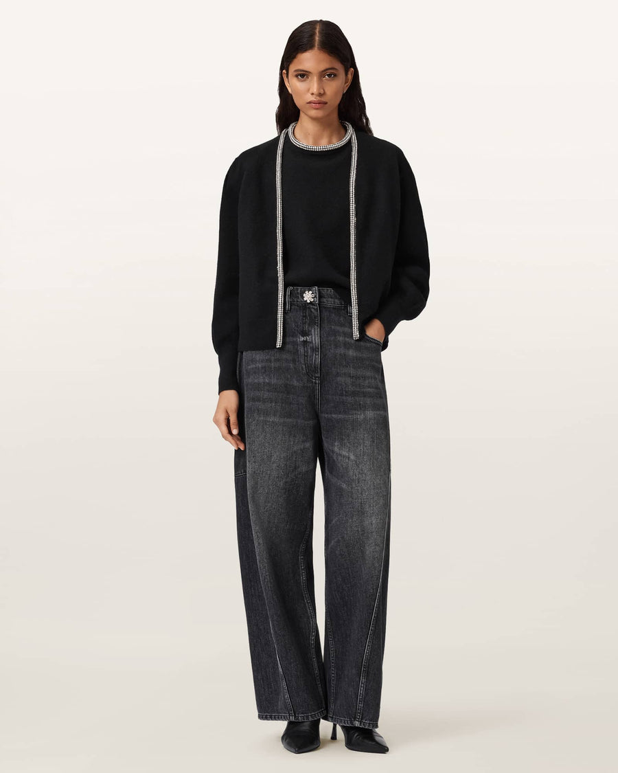 Odell Embellished Wool Cardigan Black