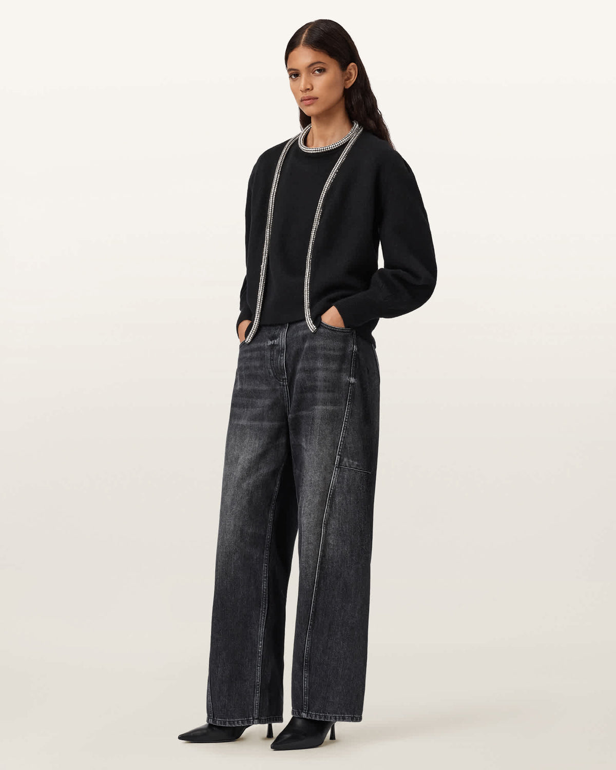 Odell Embellished Wool Cardigan Black