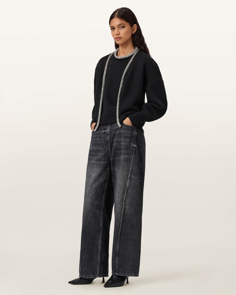 Odell Embellished Wool Cardigan Black