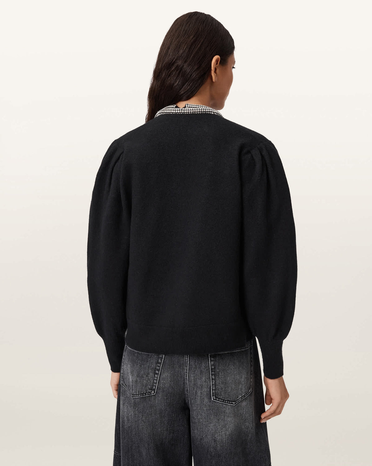 Odell Embellished Wool Cardigan Black