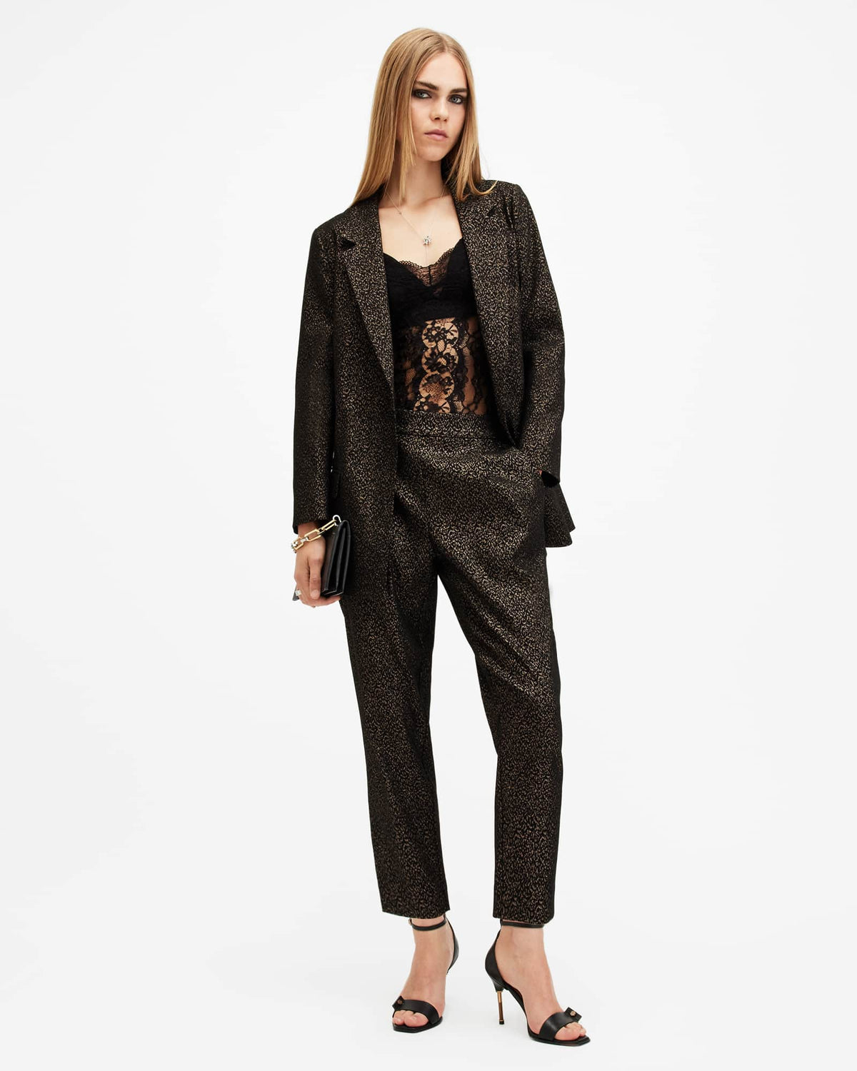 Aleida Leopard Print Shimmer Suit BLACK/GOLD