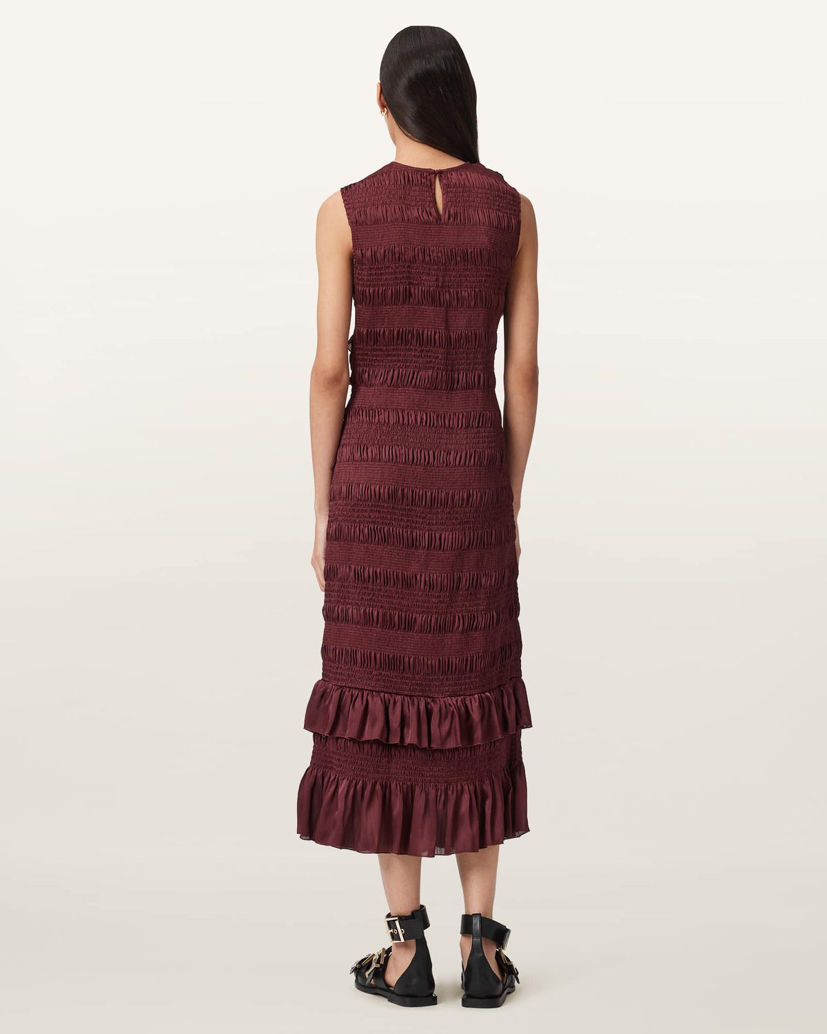 Nyla Ruffled Midi Dress TAWNY PORT RED