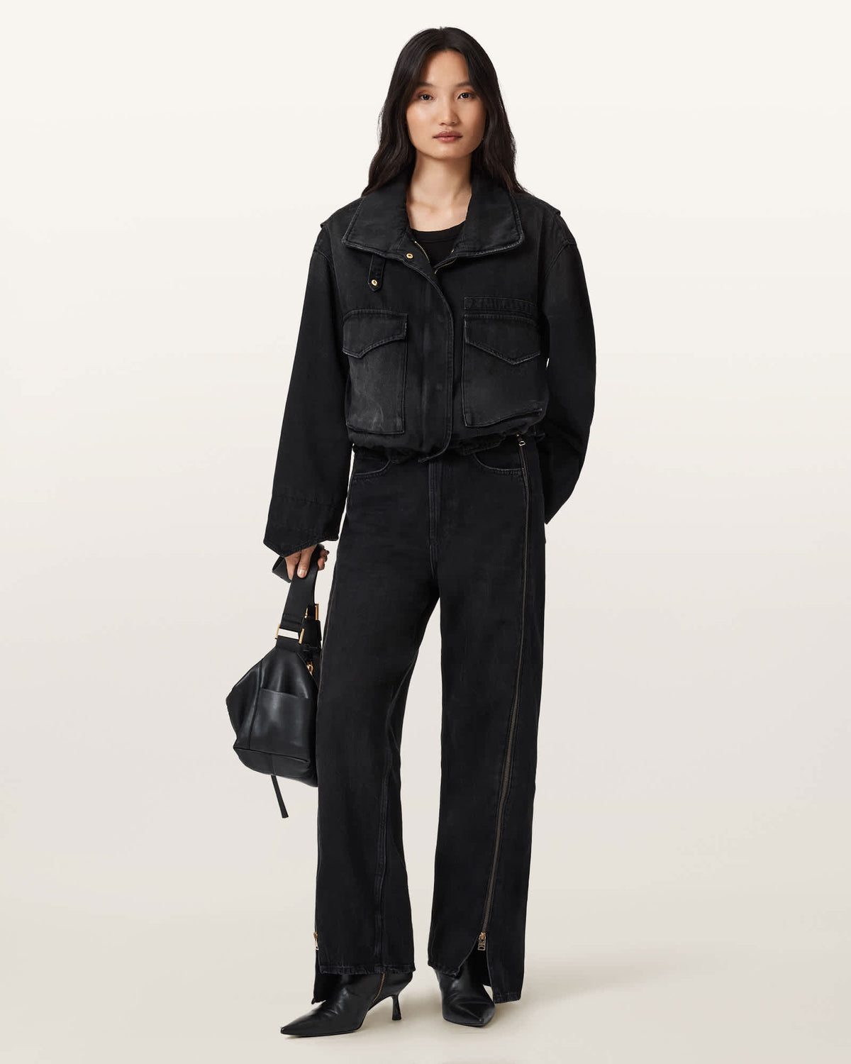 Frankie Double Zip Jeans Washed Black