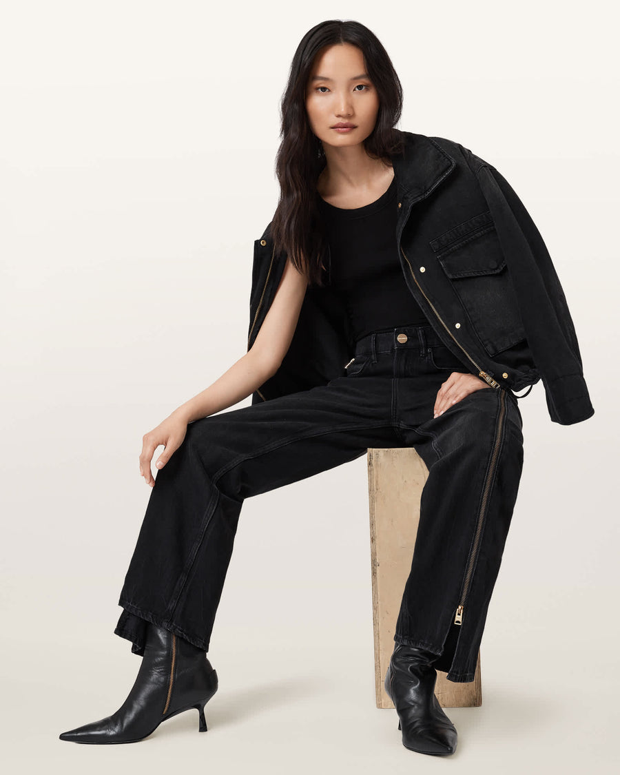 Frankie Double Zip Jeans Washed Black