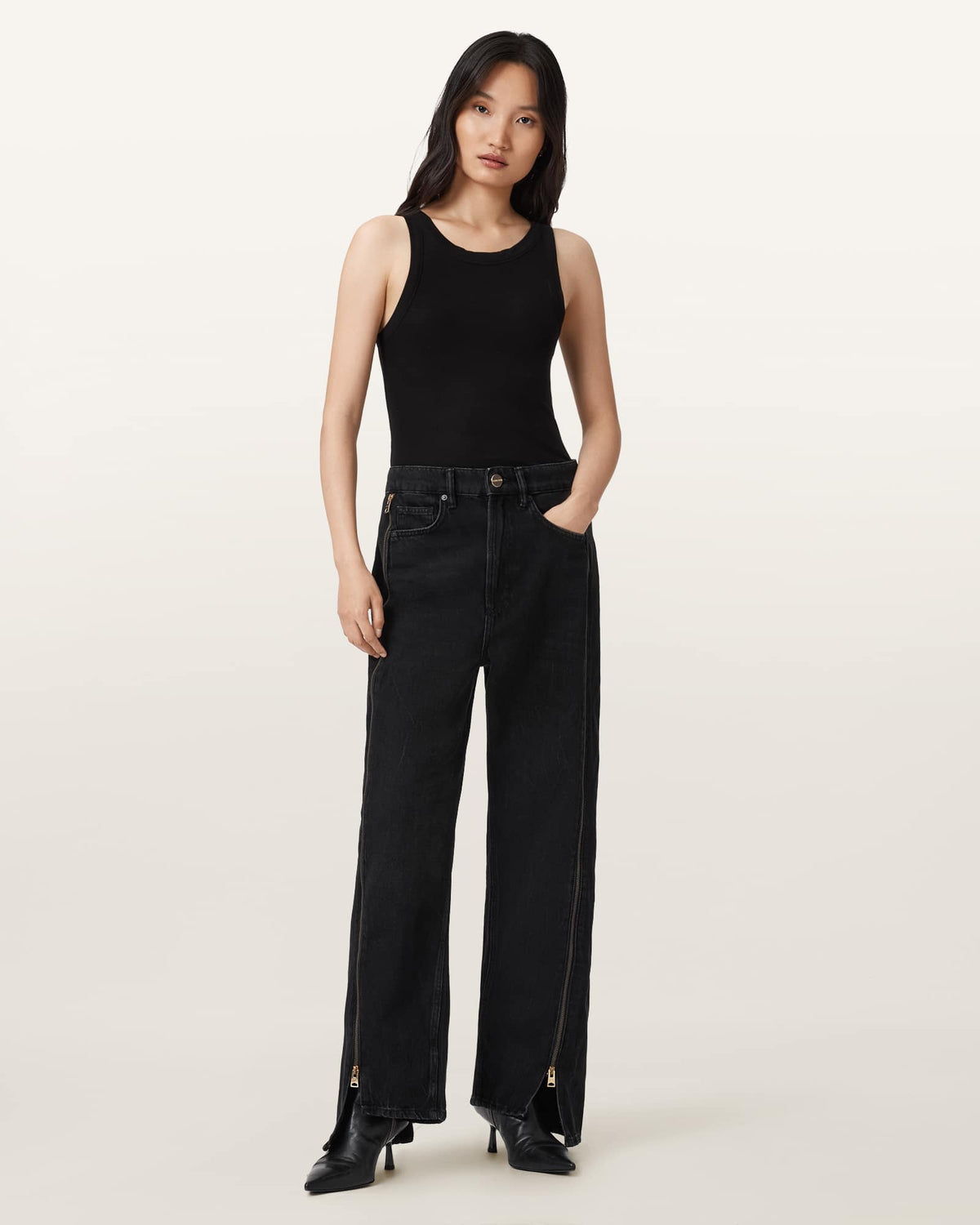 Frankie Double Zip Jeans Washed Black